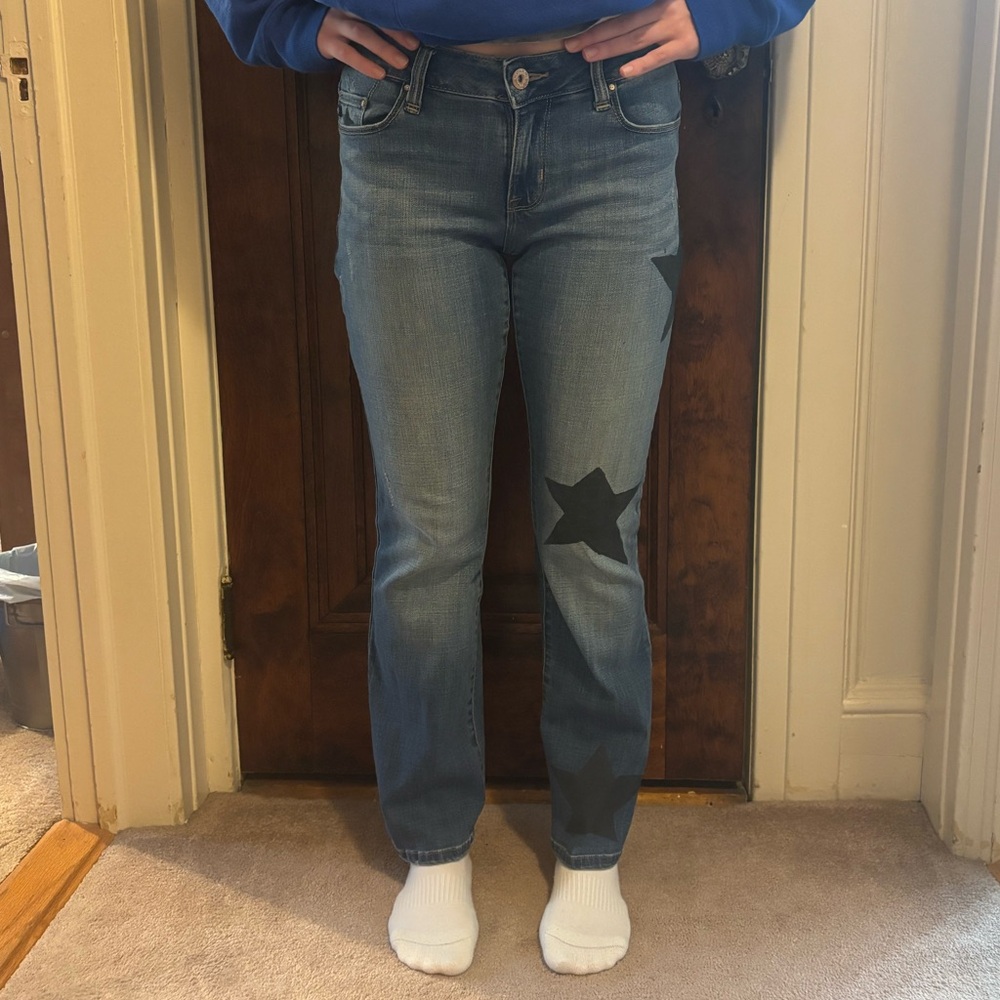 Hand Painted Stars Levi Curvy Bootcut Blue Jeans Size 4 Short - Picture 10 of 11